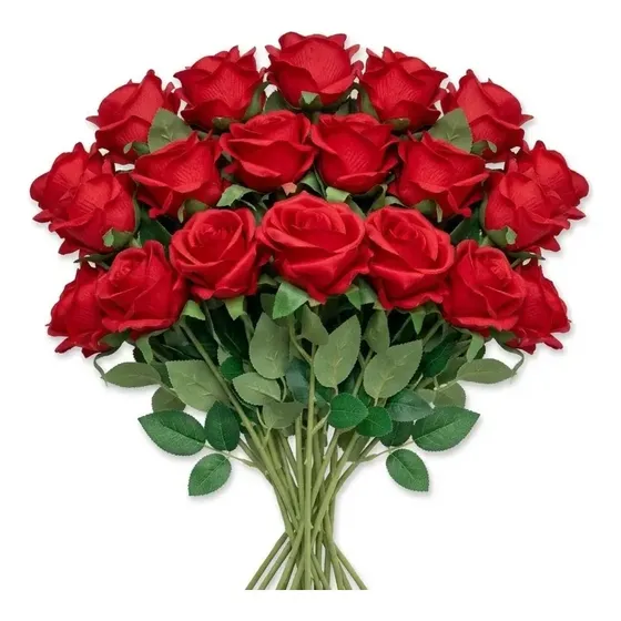 Kit 20 Rosas Artificiais Aveludadas Realistas Haste 50cm Vermelho