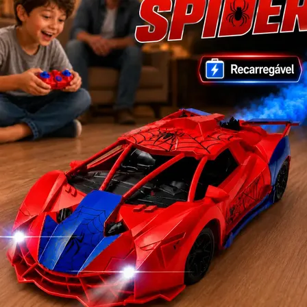 Carrinho de Controle Remoto Homem Aranha c/ Fumaça e Luzes Brinquedo Divertido Presente Dia Crianças Flow Dimension