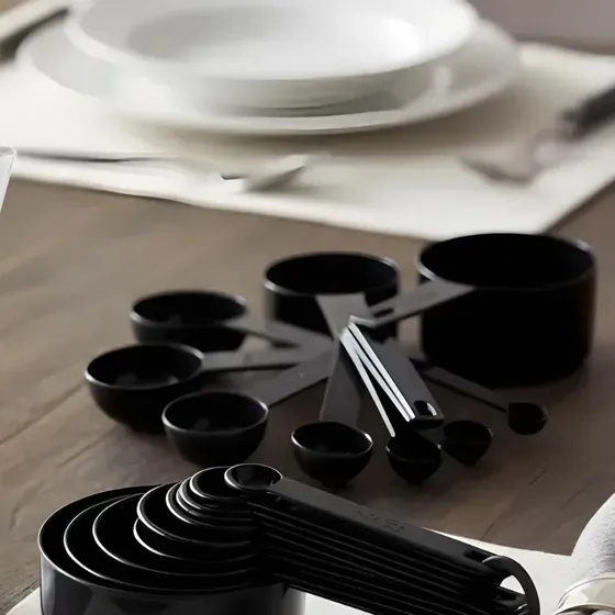 Kit Copo Medidor Colheres Medidoras Xícaras Medidas Receitas Preto