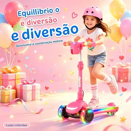 Patinete Elétrico Xroymexroy B2 Pro-B Rosa, 100W, Para Crianças 3 a 8 Anos Com Luzes RGB e Porta Copos