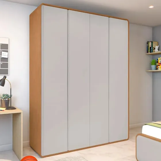 Guarda Roupa Solteiro 100% Mdf 4 Ptas Easy Like Amêndoa/off Amêndoa Clean/off White