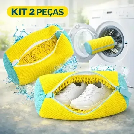 Kit 2 Sacos De Lavagem Tênis Sapatos Multiuso Máquina Lavar amarelo