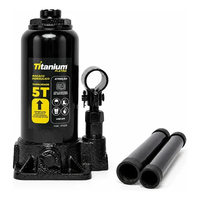 Macaco Hidráulico Tipo Garrafa 5 Toneladas Compacto Para Veículos Titanium Platina