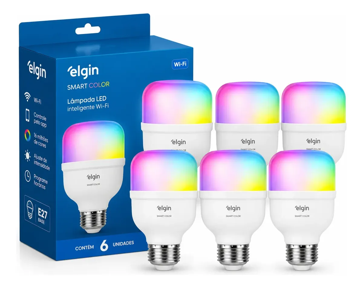 06 Lâmpada Led 20w Inteligente Rgb Wi-fi Smart Color Elgin 127/220v Rgb