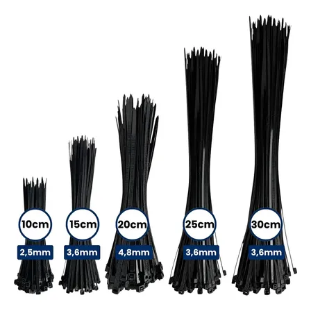 Kit 500 Abraçadeira De Nylon Enforca Gato 5 Tamanhos 10-30cm Preto