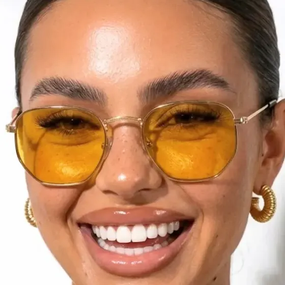 Óculos De Sol Hexagonal Feminino Masculino Brasil Amarelo Uv Dourado E Amarelo