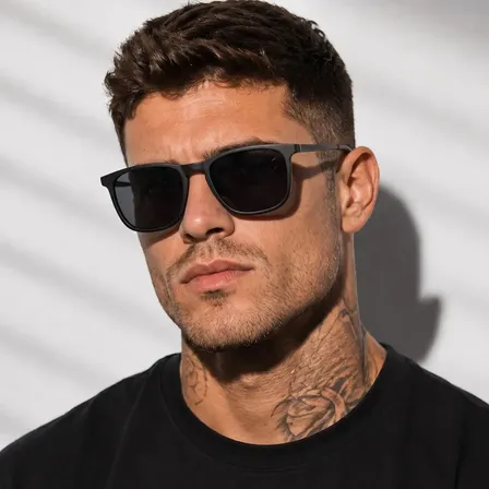 Óculos Sol Quadrado Masculino Leaf Metal Acetato Proteção Uv Armação Preta/ Lente Preta (oculos Preto Masculino, Oculos Preto De Homem)