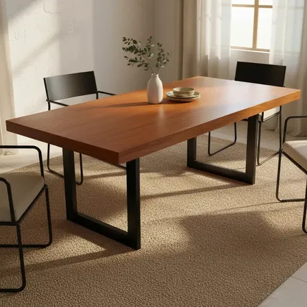 Mesa Estilo Industrial Minas Artesanato em Madeira Maciça e Metalon 160x90