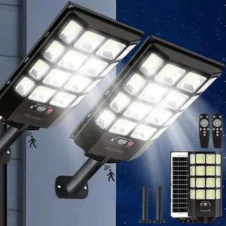 Kit 2 Luminaria Poste Solar Potente 1100W Com Sensor Refletor Solar IP67