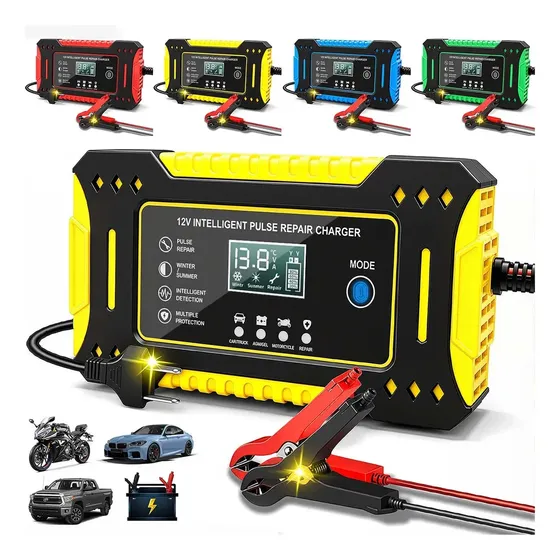 aweshine Carregador inteligente de bateria automotivo 12V portátil, para carro, moto, caminhão e bateria estacionária amarelo