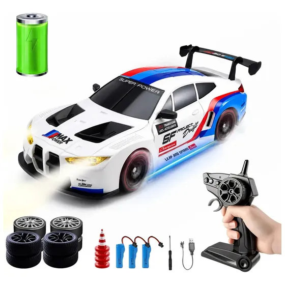 Carro de Controle Remoto Fallove 4x4 para Drift e Corrida com 3 Baterias e 2 Jogos de Pneus