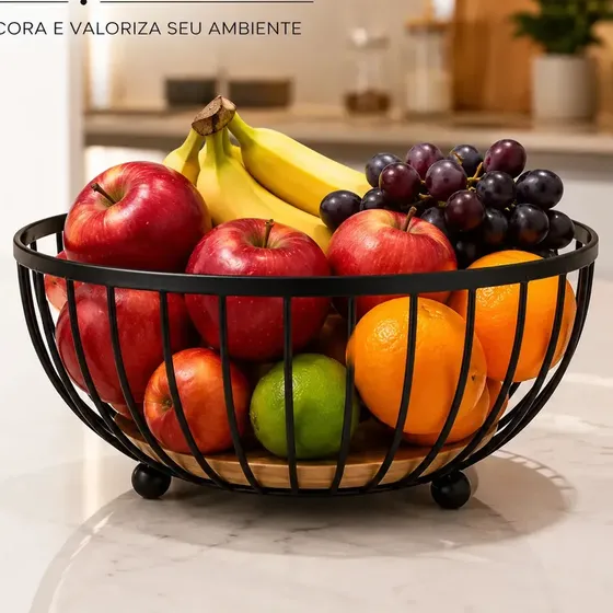 Fruteira de Mesa Cesto Organizador de Frutas Aramada Multiuso Cozinha Metal Inox Aquattro