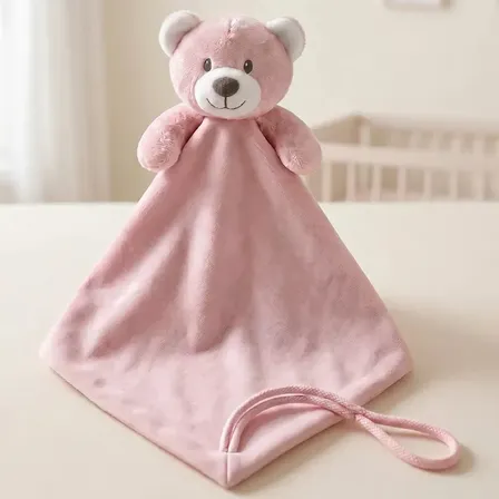 Naninha Para Bebê Macia Antialérgica Ursinho Cabeça Poá Rosa Claro Menina E Menino Algodão Poliéster 30cm Lenço 35x35cm A Partir De 3 Meses Estimula Sentidos Presente Enxoval Quarto