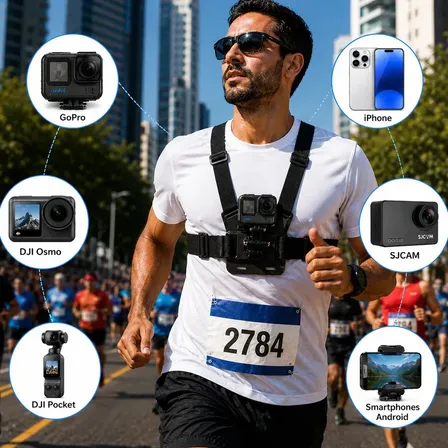 Suporte De Peito Para Celular Câmera Gopro Peitoral Torso Cinturão Ajustável Gravar Pov Moto Bicicleta Esporte Compatível iPhone Android Dji Osmo Sjcam Profissional - Holotv Preto