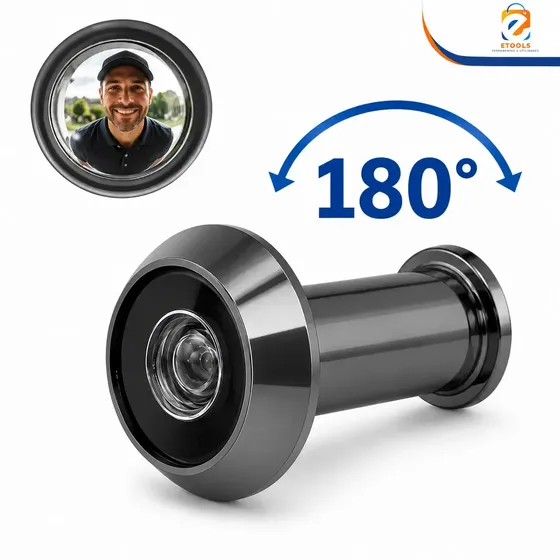 Visor Olho Mágico Preto 180 Graus Etools Ferramentas Latão Para Portas e Portão 35 a 52mm