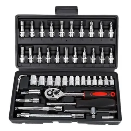 Kit 46 Peças Jogo Soquetes E Chave Catraca Reversível Cor Preto