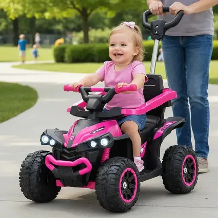 Quadriciclo Elétrico Infantil Passeio Empurrador Com Musicas Rosa