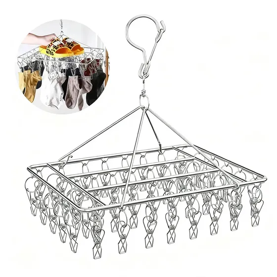 Varal de Teto Extensível de Aço Inox com 60 Prendedores para Lavanderia