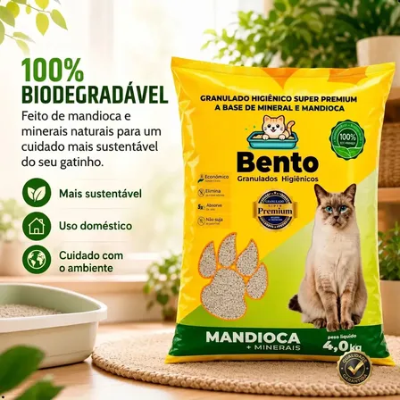 Kit 3 Areia Higiênica Para Gatos 4kg Super Premium Mandioca e Minerais Alta Absorção Controle de Odores Biodegradável Forma Torrões Baixo Pó Não Gruda nas Patas Rende Mais Econômica RD Comercial