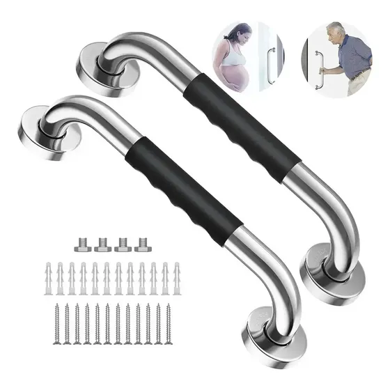 Kit 2 Barras de Apoio para Banheiro em Inox 40cm, Antiderrapante com Silicone