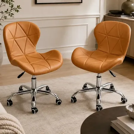 2 Cadeiras De Escritório Office Eiffel Base Giratória Slim Cor Caramelo Material do estofamento Couro sintético