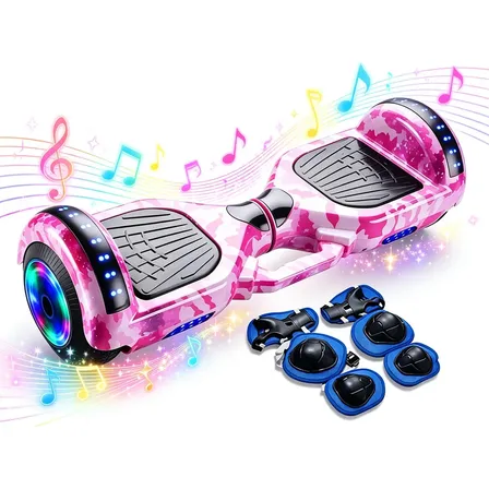 Hoverboard Camuflado Com Led Colorido E Música Bluetooth Rosa