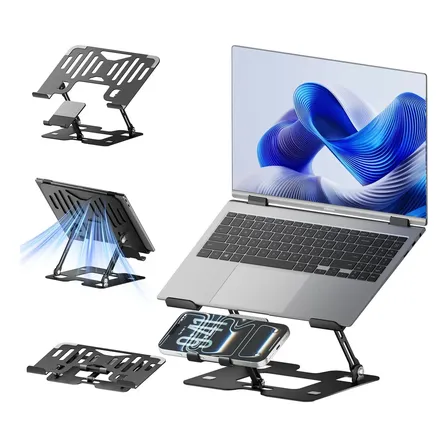 Basike suporte de metal ajustável Para notebook Tablet e Celular 2 Em 1 Suporte Mesas Para Laptop e Macbook Portátil Dobrável De Alumínio Ergonômic de 10 a 17 polegadas com furos de refrigeração preto