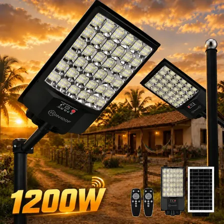 Kit 2 Luminaria Poste Solar 1200w Holofote Solar Luminaria Solar Externa Com Controle