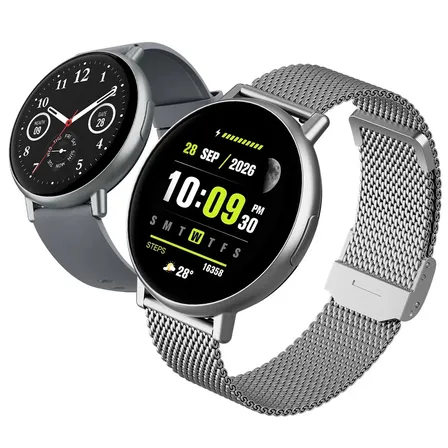 Relógio Smartwatch Forestory R1 Smart Watch Inteligente Redondo Bluetooth Ip68 À Prova D'água Notificações Chamadas... Prata Pulseira Silicone Pulseira Metálica