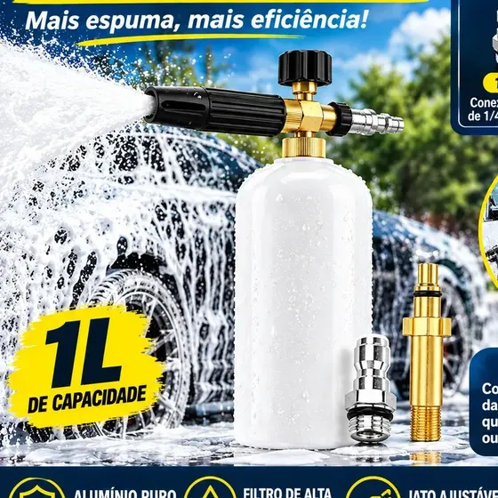 Pulverizador de Espuma Fallove 1L com Engates Rápido de 1/4" e 14mm para Lavadoras de Alta Pressão