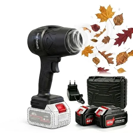 Soprador De Ar Turbo Portatil A Bateria 48v Potente Para Limpeza De Carro Com 2 Baterias E Maleta Secagem E Tirar Poeira Preto 127/220v