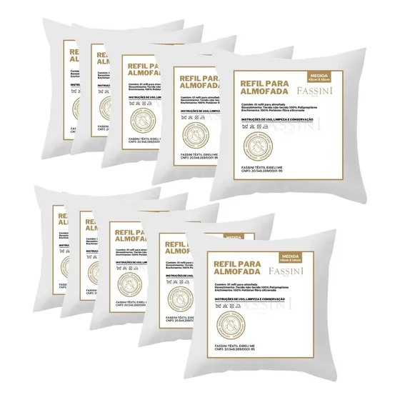 Kit 10 Enchimentos Almofada Refil 50x50 Fibra Siliconada Branco