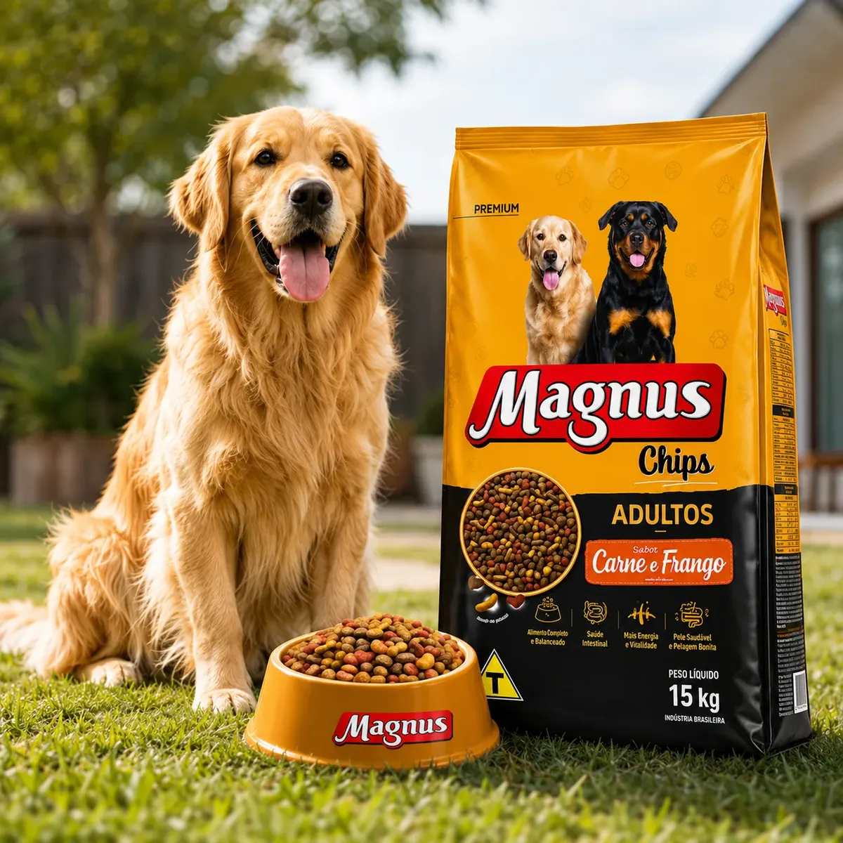 Ração Magnus Chips Cães Sabor Carne E Frango 15kg + Brinde
