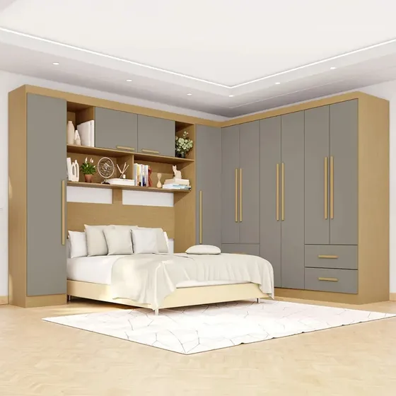Guarda-roupa Casal Modulado Andorra 10 Portas 4 Gavetas Jequ Cinza