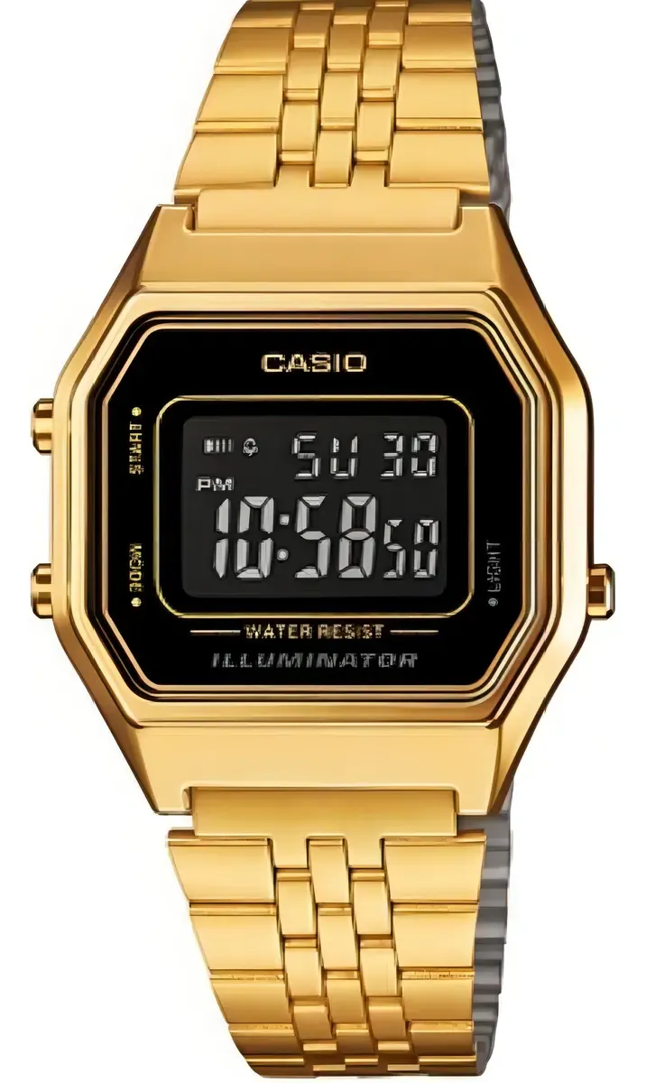 Relogio Casio Vintage La680wga Dourado Fundo Preto Digital