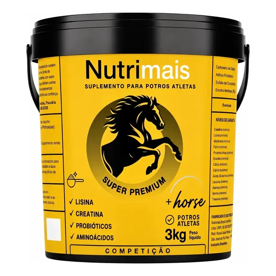 Suplemento Cavalos Potros Atletas Nutrimais Crescimento Massa Corporal 3kg