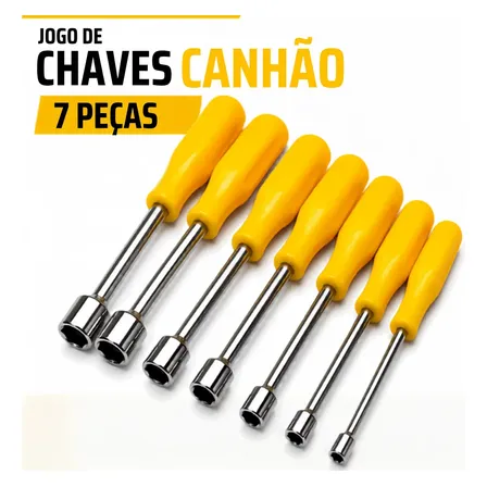 Kit 7 Chaves Canhão Sextavada Peças em Aço Carbono Jogo Soquetes 5mm até 12mm Alta Resistência Ferramenta de Uso Profissional e Residencial Oficina Mecânica Manutenção Hobby