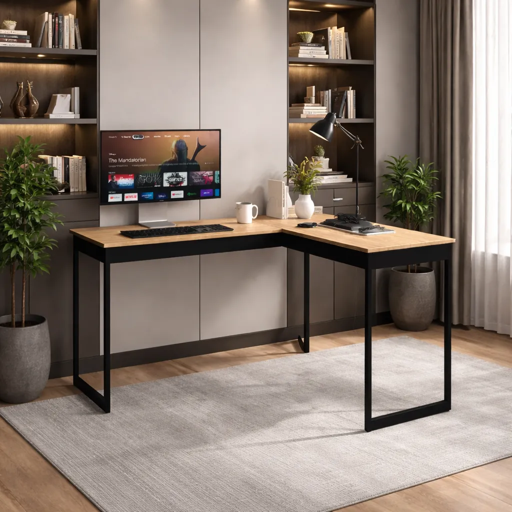 Mesa Para Escritorio Industrial Escrivaninha Em L Metal Nova Mel