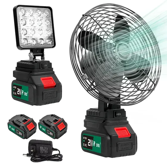 Ventilador De Mesa + Luz Led Portáteis Inclui Duas Baterias