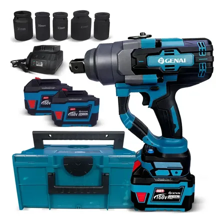 Chave de Impacto Genai 3/4" Sem Fio Com Bateria e Carregador, Azul