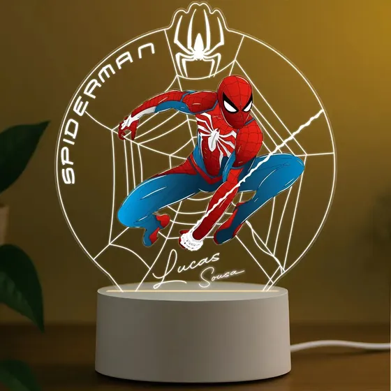 Luminária Homem Arranha Nome Personalizável Uv Poplumos Branco