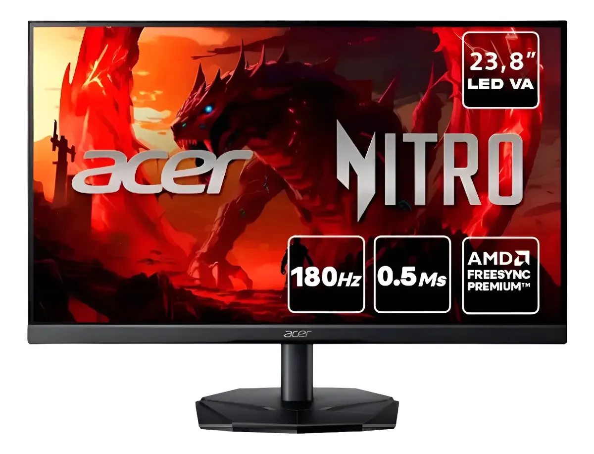 Monitor Gamer Acer Nitro 23,8'' Full Hd 180hz 0.5ms Kg241y Preto 127/220v