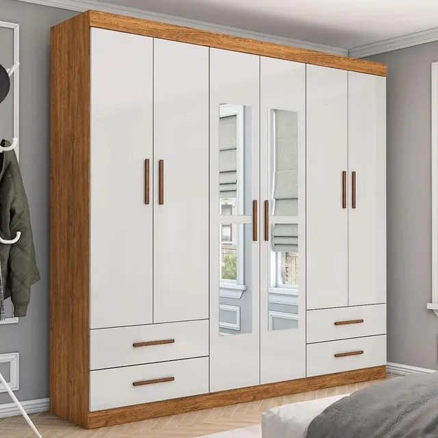 Guarda-Roupa Casal Medelin 6 Portas 4 Gavetas com Espelho Multimóveis CR35557 Creme