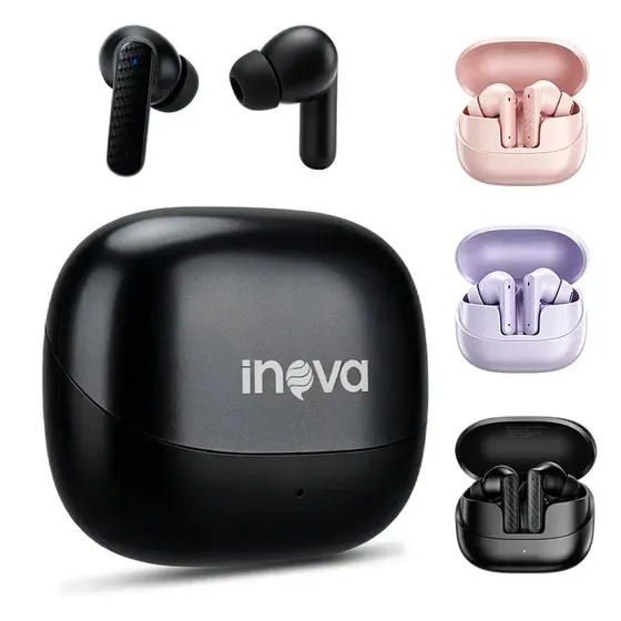 Fone de Ouvido Inova Bluetooth TWS FON-13013A, Semi In-Ear com IPX5 e Microfone, Preto