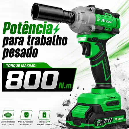 800Nm Chave De Impacto Potente Elétrica Brushless 2 Baterias