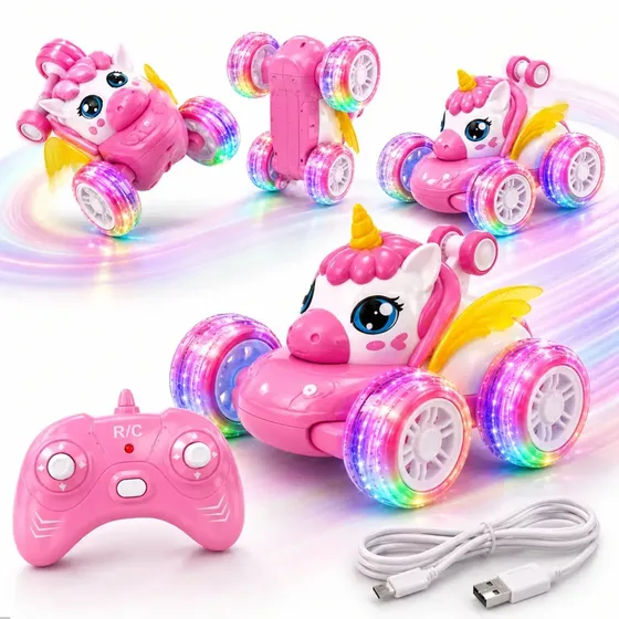 Carro de Controle Remoto Unicórnio com Luzes LED Coloridas para Menina