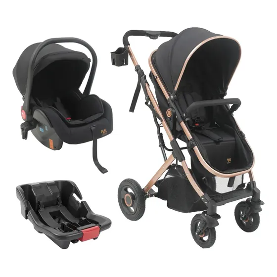 Carrinho Passeio Com Bebê Conforto Travel System Moisés + Base Vaicular Trio Elysian Preto Maxi Baby