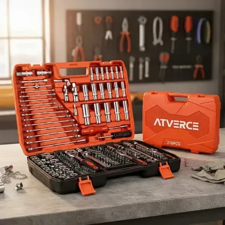 Kit De Ferramentas Profissional Com 216 Peças Atverce Para Oficina Automotiva Laranja