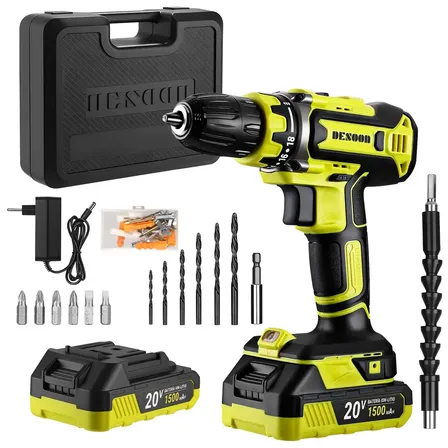 Parafusadeira Furadeira De Impacto Portatil 2 Baterias 20v 1500mah 11 Vários Níveis Torque Sem Fio Maleta Completa Eixo Flexível Verde-claro 127/220v 50hz/60hz