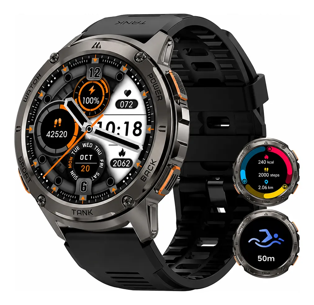 Kospet T3 Relógio Inteligente Smartwatch Esportivo 5atm&ip69 Preto Mesh
